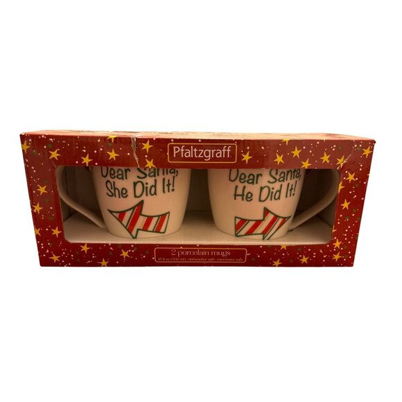 Pfaltzgraff "Dear Santa" Porcelain Mug Set - Microwave & Dishwasher Safe - Picture 2 of 6